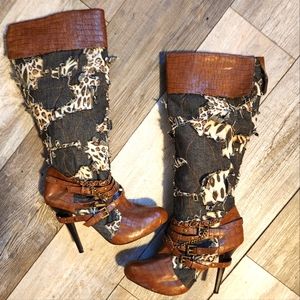 COPY - Denim/Animal Print high heel boots
